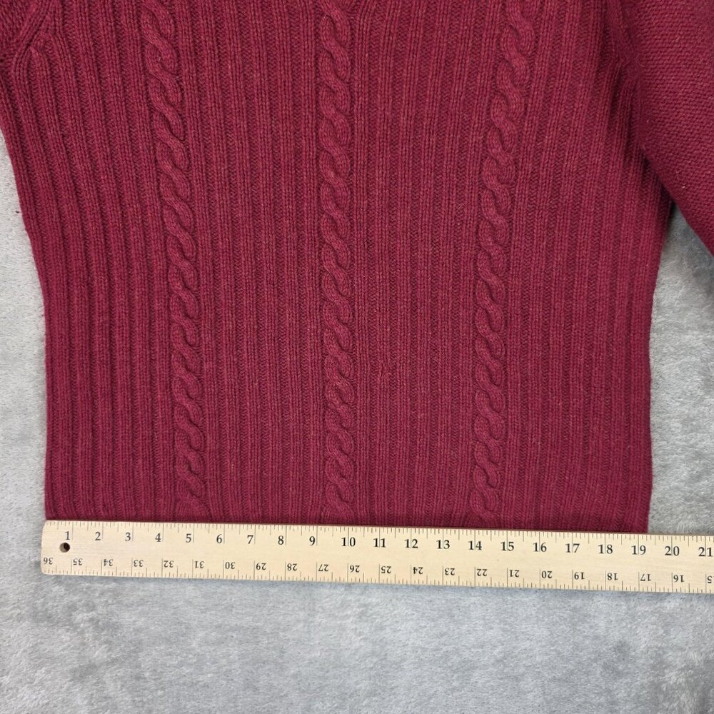 Eddie Bauer Sweater Womens Medium Red Angora V Neck Cable Knit Elbow Patch - Picture 14 of 14